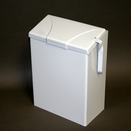 White Metal Disposal unit for
sanitary napkin bags Sani Sac
11&quot;h x 7-3 /4&quot;w x 4-1/2&quot;d